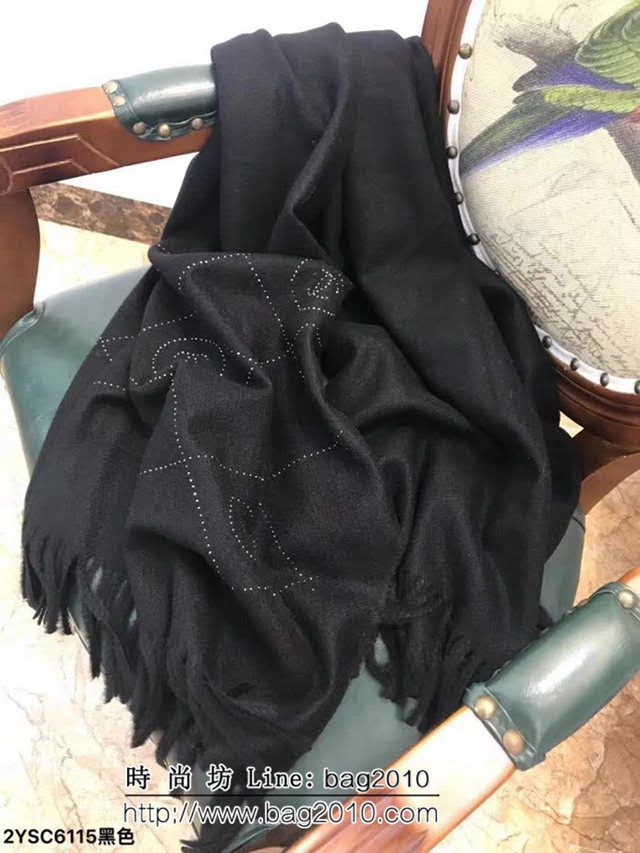CHANEL香奈兒最新款 燙鑽logo羊絨圍巾 2YSC6115 LLWJ7050
